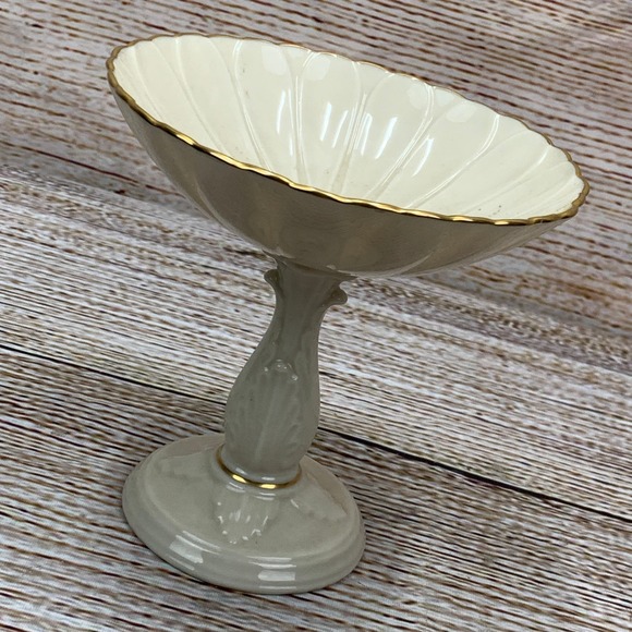 Lenox Charleston Compote Cream Floral Gold Trim Pedestal Candy Dish Decor - Picture 1 of 8